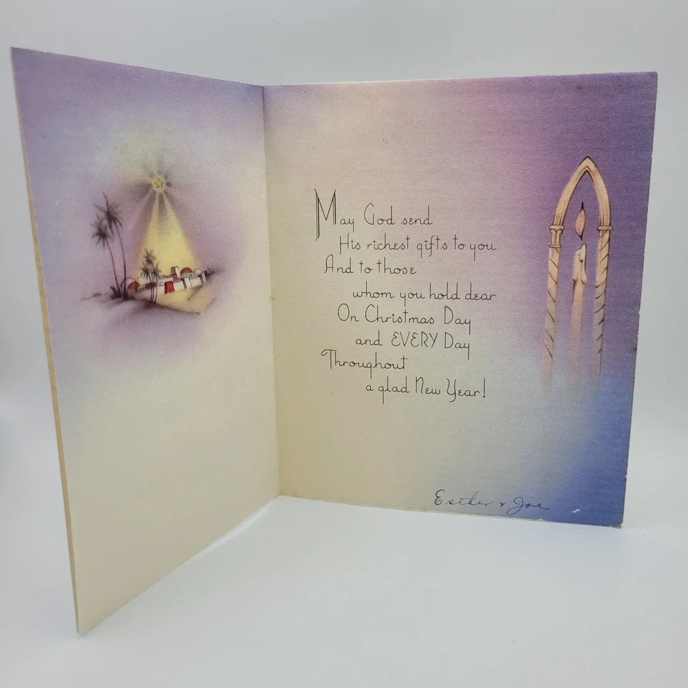 Vintage Christmas Card Nativity Scene Blessings‎ Forget Me Not P 5895 A